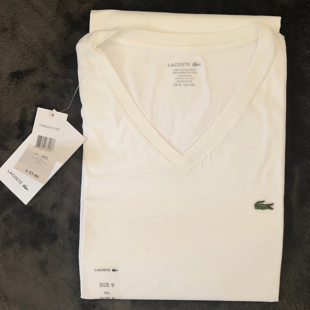 4XL BRAND NEW LACOSTE SHORT-SLEEVE SHIRT W/ V-NECK